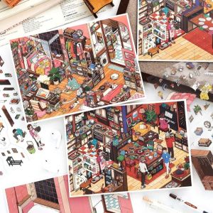 GTRBFDS My Home Theme Landscape Stickers PET Die-cut Cottage Cabin Scene Stickers Infeel.Me Laboratory 3D Stacking Stickers Art Crafts