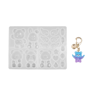 Silicone Crafting Molds Resin Bear and Rabbit Keychain Charm Moulds Silicone Texture Hanging Pendant Moulds for Pendant