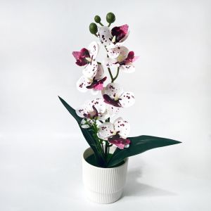 GOUPO with White Pot Artificial Orchid Potted Flower 7 Heads Pink Simulated Flower Butterfly Orchid Potted  Plastic Artificial Faux Plants Home Decor