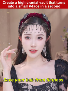 Wide headband 3D floral woven design Velvet tassel headband Embellished with sparkling diamonds