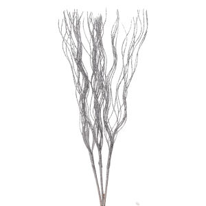 YESPERY กิ่งตกแต่งคริสต์มาสเกล็ดแวววาวประดิษฐ์สีเงินทองแดงลำต้นเบอร์รี่สำหรับต้นคริสต์มาสตกแต่งพวงหรีดแบบทำมือขนาด43ซม. 1/3ชิ้น