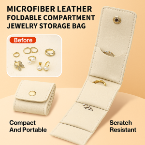 Snap Button Compartment Jewelry Storage Bags Foldable Travel Necklace Packaging Pouch Microfiber Leather Jewelry Organizer