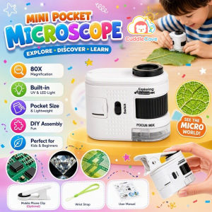 CuddleCove Pocket Microscope 80X For Kids HD Mini Handheld Magnifier With LED UV Money Checker Science Toy