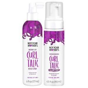 Not Your Mothers Curl Talk Instant Lift Root Hair Spray and Strengthening Volume Foam (2-Pack) - Powered by tin Peptides and Rice Protein - For Curly Hair Types