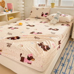 Dansunreve Washed Cotton Fittedsheet Cartoon Ins Style Fitted Bedsheet Single/Queen/King Rabbit Dog Cat Bed Sheet Super King