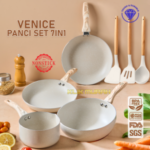 PANCI SET LENGKAP 7 PC VENICE white granite anti lengket wajan bebas kolesterol LESS OILY