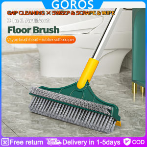 【in stock】 3 in 1 Scratch/Scrub/Sweep Rotating Floor Cleaning Brush with Detachable V-Bristles Household Cleaning Brush for Bathroom Kitchen Floor Window Cleaning Crevice Brush long handle