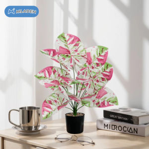 MLADEN Pink Leaf Simulated Potted Artificial Plants Bonsai Decor Tree Leaves Ornament Hotel Room Home Decoration