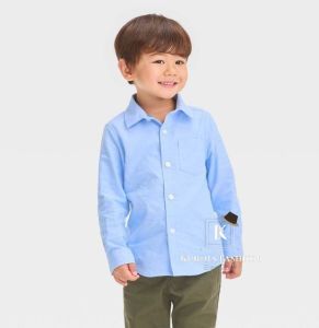 Kemeja Polos Anak-anak Putih Kasual Warna Katun 100% / Atasan Putih Lengan Panjang Kerah Turn-Down