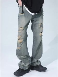 [PREIE SIMPLE]พร้อมส่ง กางเกงยีนส์ผู้ชาย ขาหัก สไตล์ไฮสตรีทย้อนยุค แฟชั่น สไตล์พื้นฐาน อเนกประสงค์ ระบายอากาศ มีไซส์ต่าง