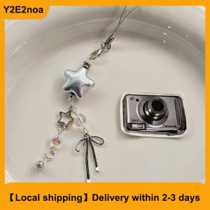 【Local shipping】 Cellphone Lanyard Keychain For Phone Y2K Style Metal Silver Star Bow Pendant Phone Charm Strap Sweet Cool Girl Pendant