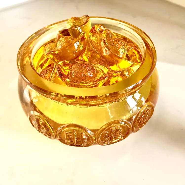 50mm] 琉璃元宝可摆元宝七星阵聚宝盆黄水晶元宝黄水晶聚宝盆风水摆件