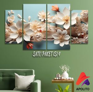 HIASAN DINDING SET ABSTRAK 3D BLUE FLOWERS ISI 4 KAMAR DEKORASI RUMAH WALL DECOR PAJANGAN DINDING SATU SET BUNGA