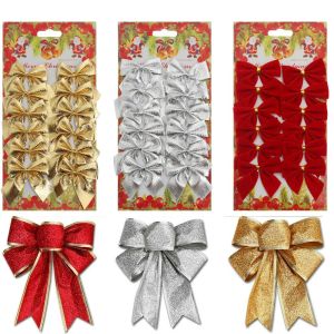 YUDESHUI 12pcs  DIY Gift Bows Home Decor Bowknot Xmas Ornament Christmas Tree Hanging Wedding Supplies