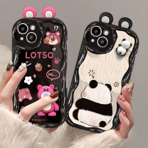 Case Vivo Y91 Y95 Y91C Y02 Y02A Y12 Y15 Y17 Y02S Y16 Y17S Y28 Y20 Y20S Y12S Y11S Y20A Y20G Y20i Y22 2022 Y22S Y35 Y50 Y30 Y30i Y33S Y33T Y21 Y21S Y21T Y21E Y21A Y36 Y27S 4G Casing Softcase Gelombang Beruang Wave Ear BLACK LOTSO And Cute PANDA TPU Cover