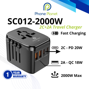 Phone Planet SC012 Universal Travel Adaptor |Quick Charger|6 in 1| Kompatibel UK EU US AU | 2000W