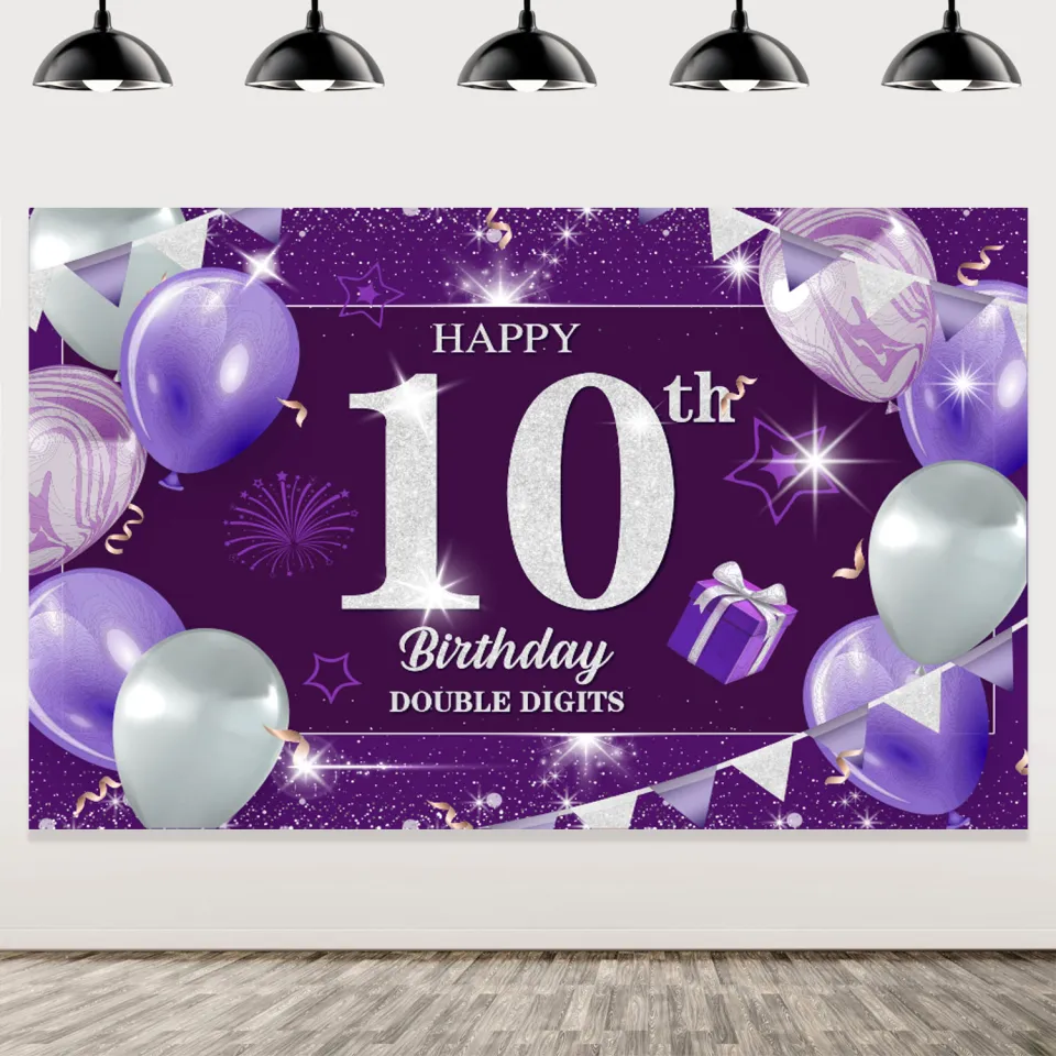 LASKYER Happy 15th Birthday Decorations - Large Purple Backdrop Banner (78”x47”), Cheers To Fifteen Years Party Supplies - View #3