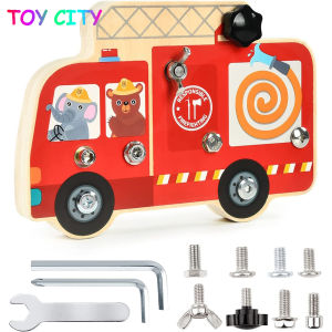Bus Shaped Montessori Toy Educational Wooden Toys Car Screw Driver Busy Board Basic Skill Screw Bolt Screwdriver Toy Baby Toy over 3 year