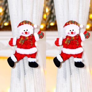 EODKUS 2pcs/set Santa Claus Christmas Curtain Tiebacks Elk Cloth Snowman Curtain Holder Creative Bear Window Curtain Fastener New Year