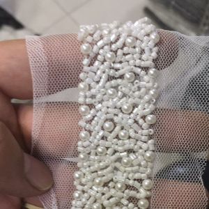 2หลา3ซมลูกปัดไข่มุกลูกไม้ชุดแต่งงานแขนเสื้อลูกไม้ Applique งานประดิษฐ์ทำด้วยตัวเอง