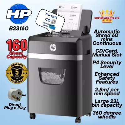 HP B23160cc Auto Feed 160-Sheet Cross Cut Commercial Shredder | CD/Card | 5 Year Warranty +50ml lubricant oil