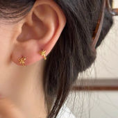 Korean Delicate Bow Mini Butterfly Bow Round Piercing Earrings Cute Niche Design Luxury Earrings Ear Jewelry Accessories