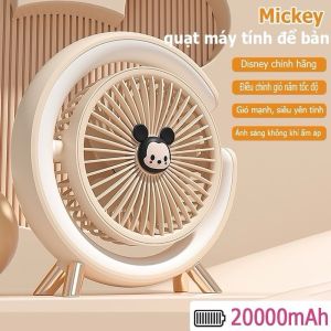 Quạt tích điện để bàn hoạ tiết gấu dâu decor phòng tích hợp đèn led xoay 180 độ sạc usb làm mát nhanh