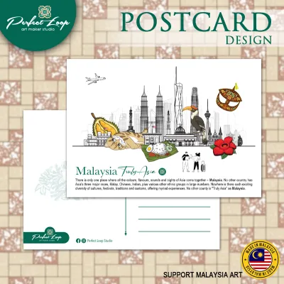 Postcard Design Malaysia Truly Asia Map Kopitiam Food & Grocery Shop Concept (BUY 10 FREE 1)