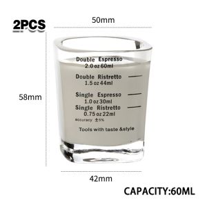 2Pcs 2oz Espresso Shot Glasses 60ml Square Measuring Cup Transparent For Coffee Bar
