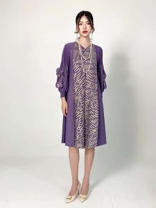 6008 One Size (45-75kg) WomenS Clothing Summer Bronzing Loose Plus Size A- Line Slimming Pleated Dress