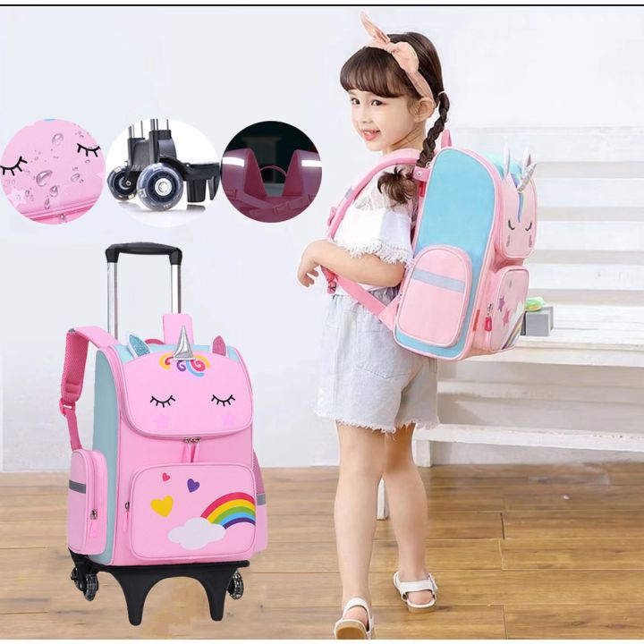 Kid Backpack Unicorn School Bag for Girl Primary School Bag Cute Trolley Bag Wheel Unicorn Schoolbag Lazada PH