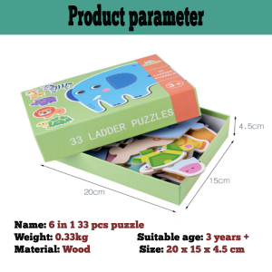 6 in 1 Kids Wooden Puzzle Advance Levelling Wood Jigsaw Puzzle Toys Early Learning Educational Toys for Baby Toddlers