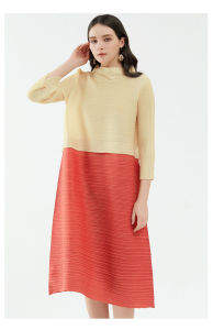 กระโปรงทรงหลวมเย็บลำลองผู้หญิงเดรสยาวปานกลางจับจีบฤดูร้อน X266 ราคาที่สูงสุดในร้านอื่น ๆ ของ MIYAKÉ