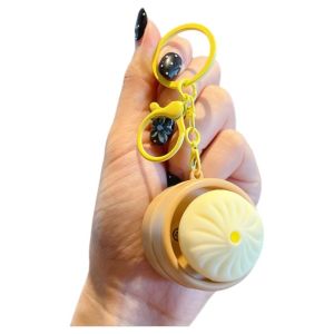 SWEET Light-up Press Keyboard Keychain Mini Rotational Sound Generation Steamed Bun Keyring Creative Simulation Button Clicker Keyring Daily Use