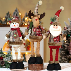 Christmas Elf Doll Long Legs Telescopic Decorative Figure Plush Fabric Tabletop Home Decor Festive Gift Idea