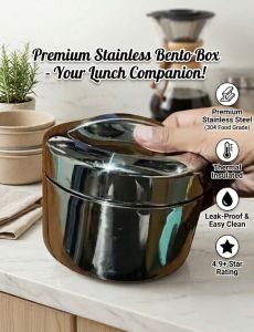 Stainless Thermal Lunch Box Double Circle 800ml Compact Design for Work School Travel Easy Clean Tableware