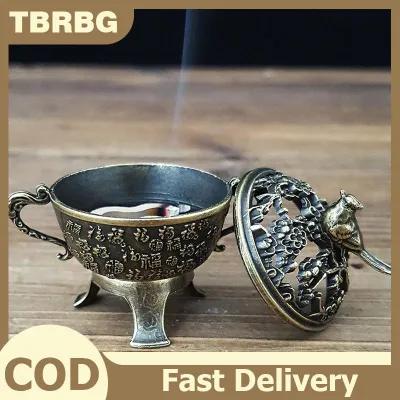 TBRBG Magpie Lư hương may mắn Lư Hương Hoa Sen kim loại giữ hương Bát có tay cầm Yoga Thiền trang trí nhà phong cách cổ xưa