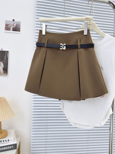 COD College Style Spice Girl Suit Skirt Korean Womens High Waist Design Anti-light Solid Color Pleated Skirt Free Belt 95522026 New Product
