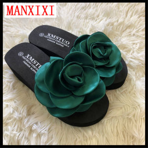MANXIXI Beautiful 2.36 Inches Wedge Sandals Big Flowers Inlay Rubber Sole Sturdy Flat Slippers For Women (Size 35-40)