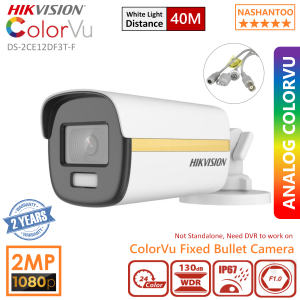HIKVISION CCTV Security Cameras DS-2CE12DF3T-F ColorVu 4in1 2MP 40meters White Light Range Outdoor Bullet Analog Camera IP67 Weatherproof Full Time Color CCTV with 130dB true WDR 3D DNR Colored Night Vision 12DF3T NASHANTOO