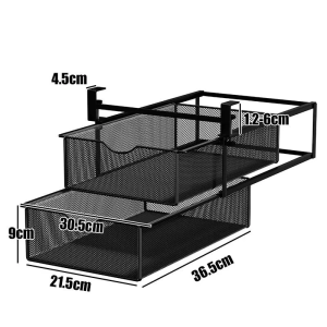 [SG STOCK]Ajustable 2 Layer Under Desk Shelf No Drill Pull Out Drawer Clamp On Metal Mesh Organizer For Home Office Kitchen