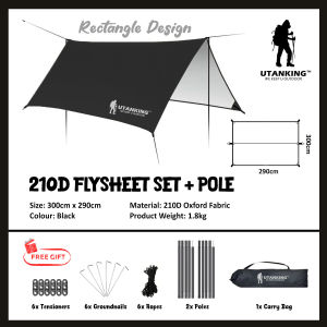 UtanKing™ Flysheet Set with Pole & Rope Camping Tarp Awning Canopy Tent Groundsheet Bumbung Khemah