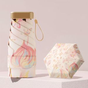 VALUEPULSE ลายดอกไม้ ร่มกันแดด ดีไซน์ 6 ซี่ ป้องกันรังสียูวี ร่มกันฝน แบบพกพา ป้องกันลม ทุกสภาพอากาศ