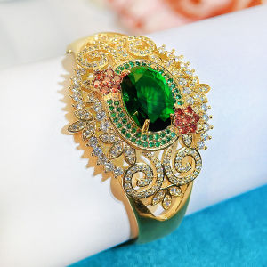 SEQUITO Delicate Women Jewelry Micro Paved Shiny AAA Zirconia Setting Blue Stone Top Quality Hollow Wide Shield Open Cuff Bangle for Engagement B319