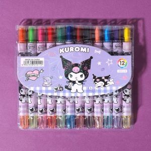 12 Colors Rotating Crayons Set Cute Kuromi Washable Erasable Non-toxic Coloring Crayons for Kids