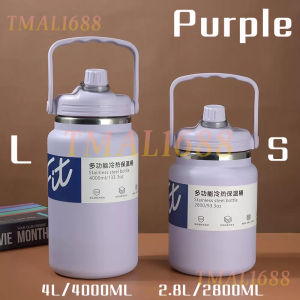 [LOCAL STOCK-Deliver in 1-3 days] 2800ml / 4000ml Large Capacity 304 Stainless Steel Vacuum Insulated Water Bottle Double Wall Thermal Flask With Handle Dual Drink Lid Leakproof Portable Thermos For Outdoor Camping Sports