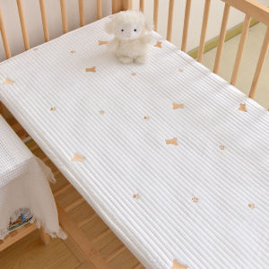 Pure Cotton Quilted Crib Sheet Baby Bed Cover with Elastic Band Class A Cartoon Embroidery Bed Sheet