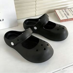 [Free Shipping] Cute Cartoon Kt Cat Thick-Soled Clogs for Women Summer Outdoor Beach Black Closed-Toe Sandals Height-Increasing Non-Slip Odor-Resistant