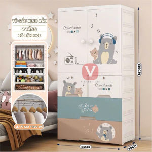Tủ Đựng Đồ Cho Bé Có Thanh Treo Đồ Cho Bé V-BABY Nhựa PP An Toàn Chắc Chắn - New 2025
