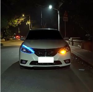 WH 30cm/45cm/60cm/ 1pcs Auto Headlights White Turn Signal Yellow Brake Flow Lights LED DRL Car Daytime Running Light Flexible Waterproof Strip 12V